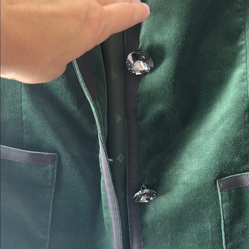 Kate Spade Green Velvet Blazer Classic Suit Jacket - Picture 4 of 11
